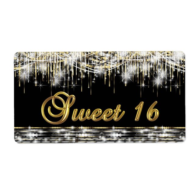 Black Gold Sweet 16 Wasser Flaschen Etiketten (Vorne)