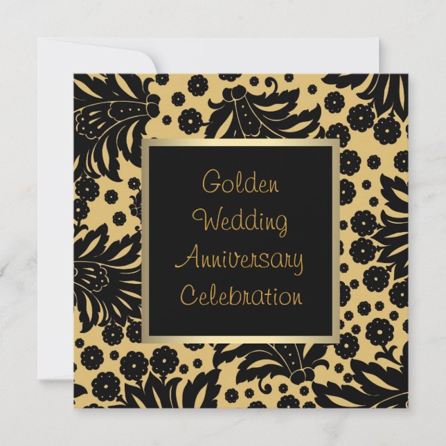 Black Gold Swirl 50. Hochzeitstag Einladung (Vorderseite)