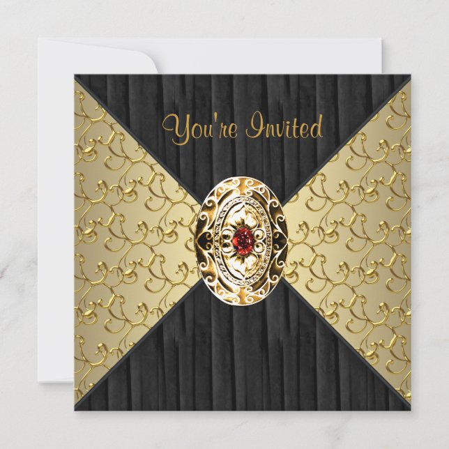 Black Gold Swirl Black Gold Party Einladung (Vorderseite)