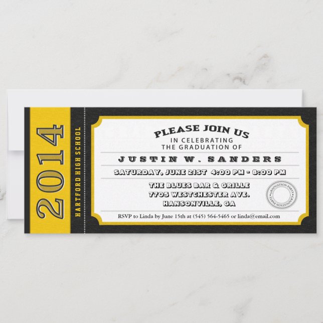 Black & Gold Ticket Abschluss Einladung (Vorderseite)