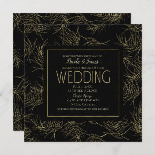 Black & Gold Tropical Glam Blätter Hochzeit Einladung