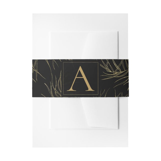 Black & Gold Tropical Glam Blätter Hochzeit Einladungsbanderole (Vorderseite Beispiel)