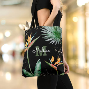 Black Gold Tropical Island Floral Monogram Script