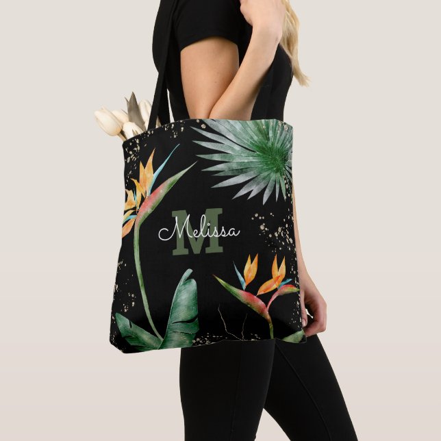 Black Gold Tropical Island Floral Monogram Script (Von Nahem)