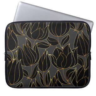 Black Gold Tulips: Luxuriöses Blumenmuster Laptopschutzhülle