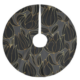 Black Gold Tulips: Luxuriöses Blumenmuster Polyester Weihnachtsbaumdecke