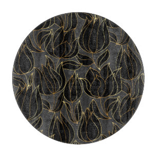 Black Gold Tulips: Luxuriöses Blumenmuster Schneidebrett