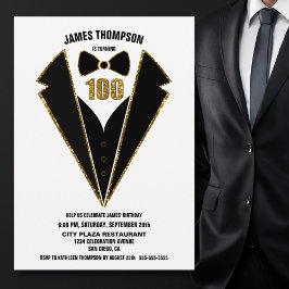 Black Gold Tuxedo 100th Birthday Party Einladung