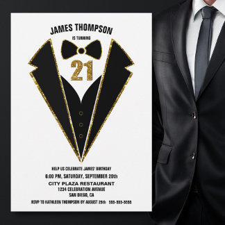Black Gold Tuxedo 21. Geburtstag Party Einladung