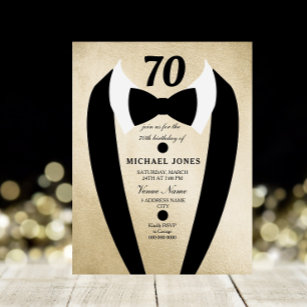 Black Gold Tuxedo Mens 70. Geburtstagsparty Einlad Einladung