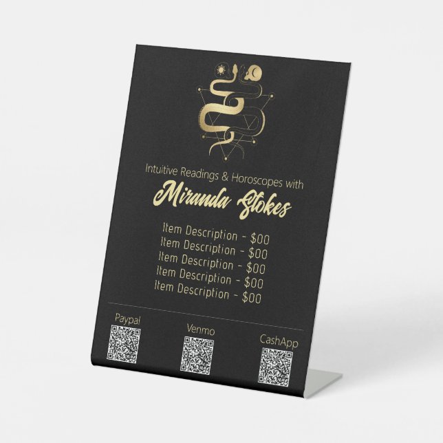 Black & Gold Twin Schlangen Gotische Tarot Preisli Sockelschild (Vorderseite)