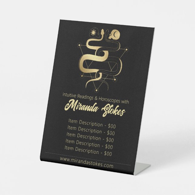 Black & Gold Twin Schlangen Gotische Tarot Preisli Sockelschild (Vorderseite)