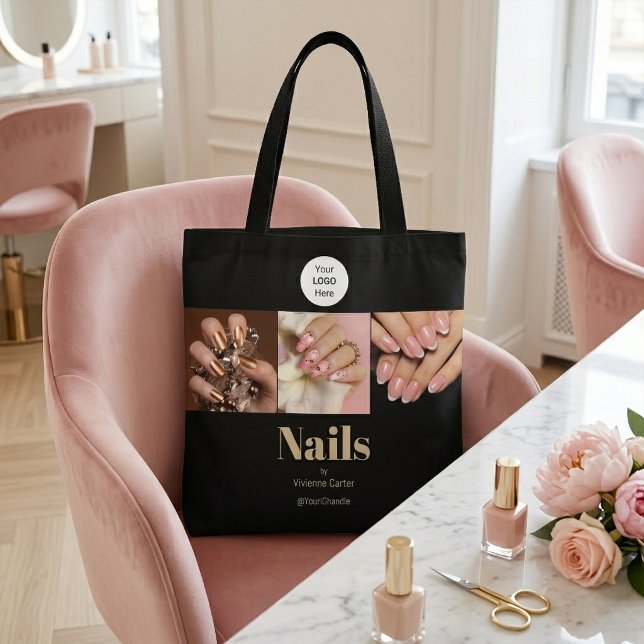 Black Gold Typografie Logo Foto Nagelstudio (Black Gold Typography Logo Photo Nail Salon Tote Bag)