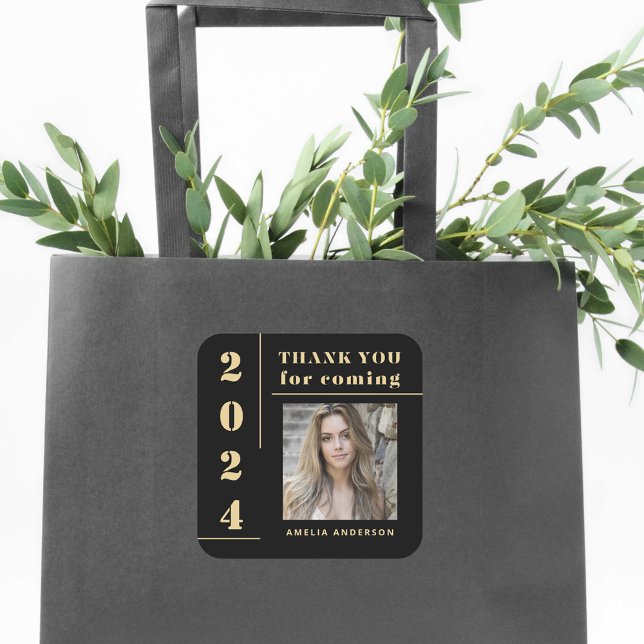 Black Gold Typografy Foto Abschluss Vielen Dank Quadratischer Aufkleber (Von Creator hochgeladen)