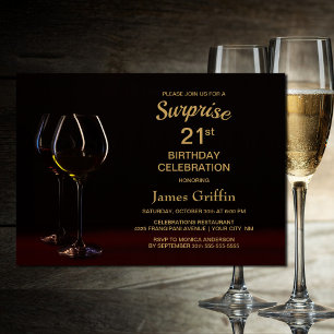Black Gold Überraschung 21. Geburtstag Weinglas Pa Einladung