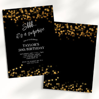 Black Gold Überraschung 50. Geburtstag Einladung