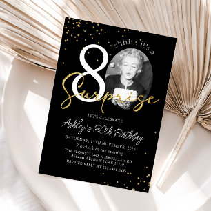 Black Gold Überraschung 80. Geburtstag Foto Einlad Einladung