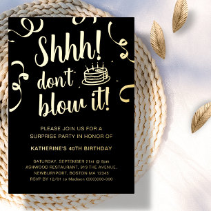 Black & Gold Überraschung Geburtstag   Nicht blase Folieneinladung