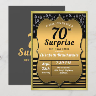 Black Gold Überraschung Party zum 70. Geburtstag Einladung