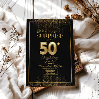 Black Gold Überraschung Typografie 50. Geburtstag Einladung