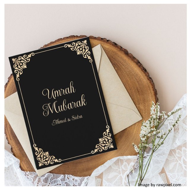 Black Gold Umrah Mubarak Islamische Grußkarte Karte (Von Creator hochgeladen)