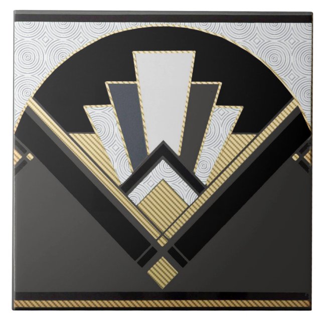 Black Gold und Grau gemusterte Fan-Keramik Fliese (Vorderseite)