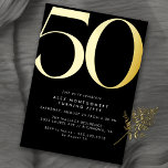 Black   Gold | Unisex Mens or Womens 50th Birthday Folieneinladung<br><div class="desc">Modern 50th birthday invitations with a large heading "50" in real metallic foil. Your event details are printed below in matte white font. Contrasting gold-on-black for a sleek,  gender neutral design.</div>