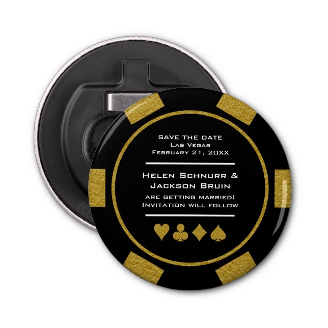 Black Gold Vegas Casino Poker Chip Save the Date Flaschenöffner (Vorderseite)