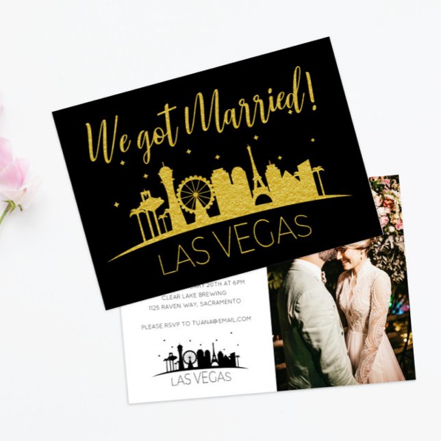 Black Gold Vegas Foto Wedding Elopement Party Einladung (Von Creator hochgeladen)