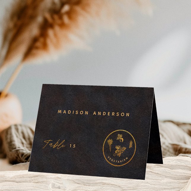 Black Gold Vegetarian Meal Choice Gästekarte Dankeskarte (Von Creator hochgeladen)