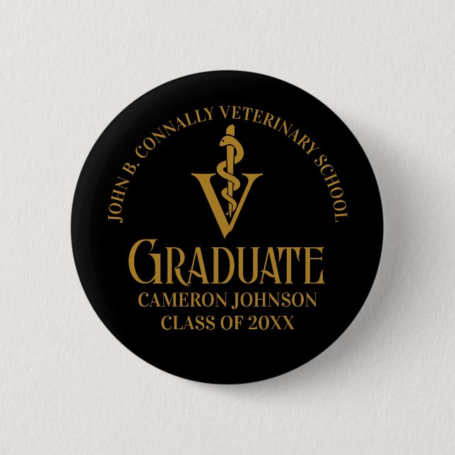 Black Gold Veterinary School Graduation Party Button (Vorderseite)