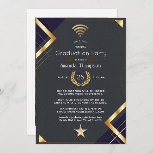 Black & Gold Virtual Graduation Party Foto Einladung
