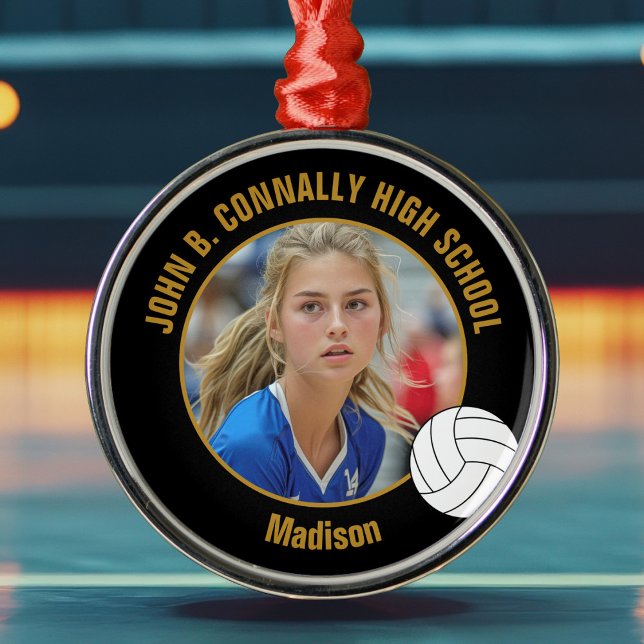 Black Gold Volleyball Player Photo Christmas Ornament Aus Metall (Von Creator hochgeladen)