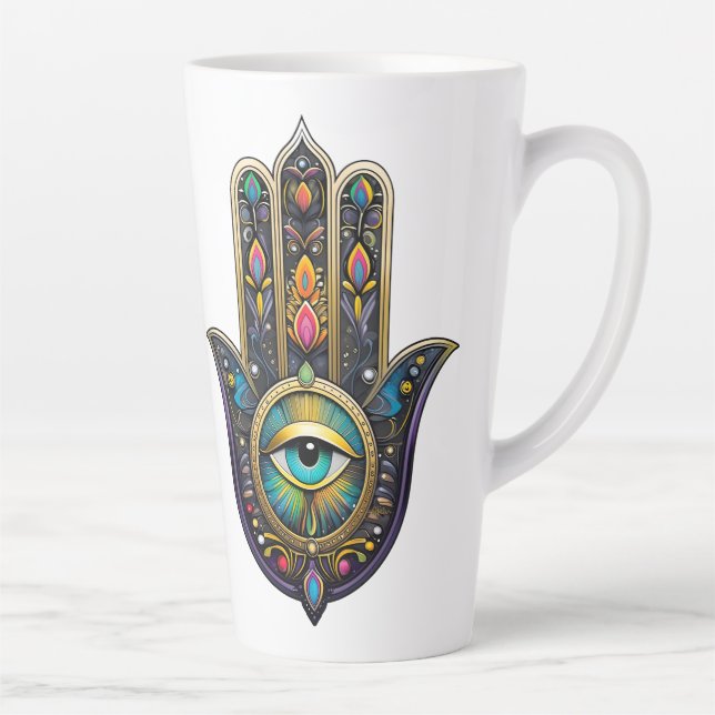Black Gold w/ Turquoise Color Third Eye Hamsa Milchtasse (Rechts)