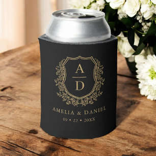 Black Gold Wappen Moderne Monogram Wedding Dosenkühler