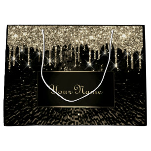 Black Gold Wedding Bridal Name VIP Glitzer Tropfen Große Geschenktüte