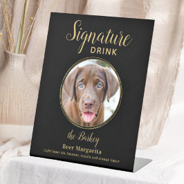 Black Gold Wedding Custom Pet Hund Signature Drink Sockelschild