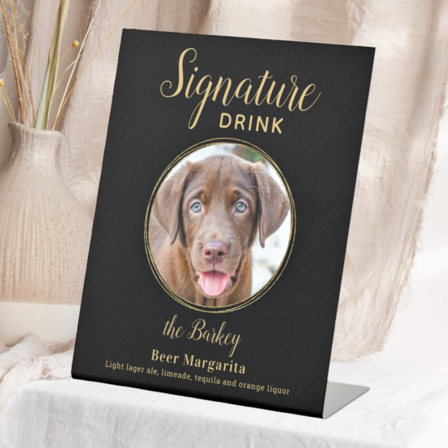 Black Gold Wedding Custom Pet Hund Signature Drink Sockelschild (Von Creator hochgeladen)