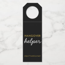 Black Gold Wedding Hangover Helper Tag w Hashtag