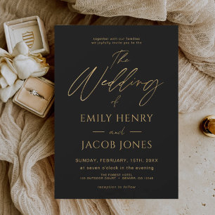 Black Gold Wedding Modern Typografy Script Einladung
