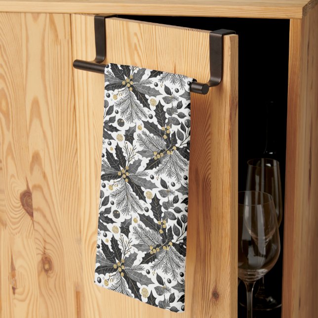 Black Gold Weihnachten Merry Pattern#17 ID1009 Geschirrtuch (Drittel gefaltet)