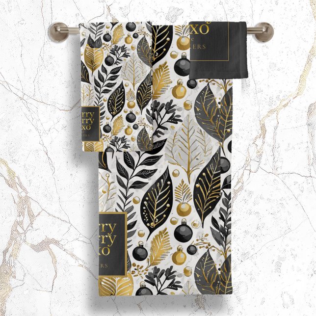 Black Gold Weihnachten Merry Pattern#21 ID1009 Badhandtuch Set (Von Creator hochgeladen)