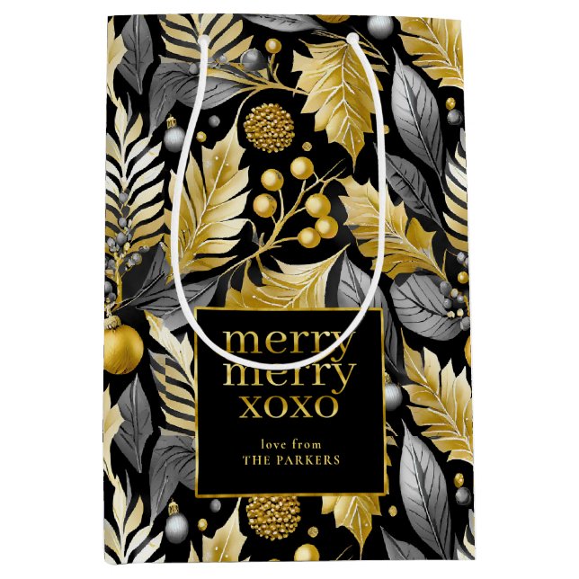 Black Gold Weihnachten Merry Pattern#22 ID1009 Mittlere Geschenktüte (Vorderseite)