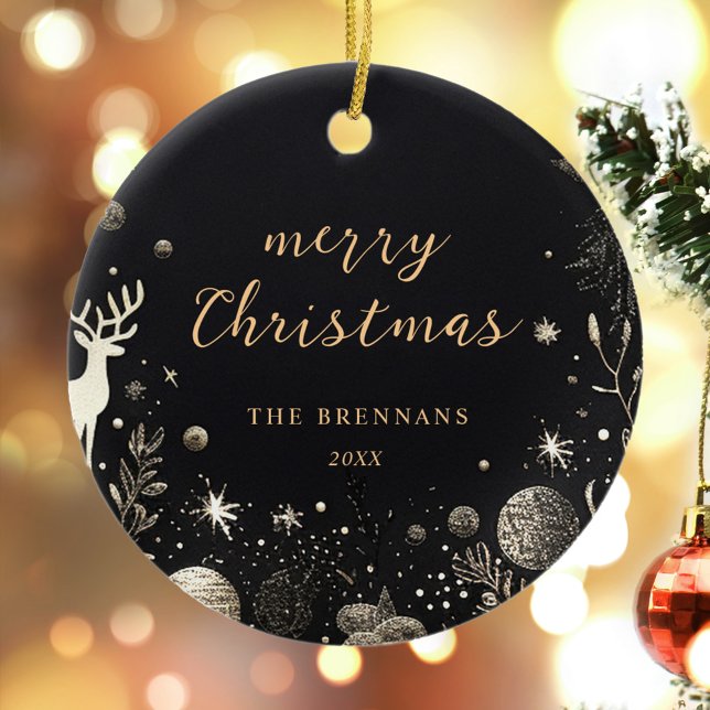 Black Gold Weihnachten Moderne Elegante Festlich e Keramik Ornament (Black Gold Christmas Modern Elegant Festive Unique Ceramic Ornament)