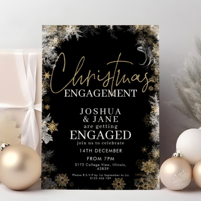 Black & Gold Weihnachts-Engagement Einladung (Von Creator hochgeladen)