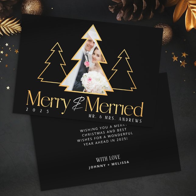 Black & Gold Weihnachtsbaum Neugezogenes Foto Feiertagskarte (Von Creator hochgeladen)