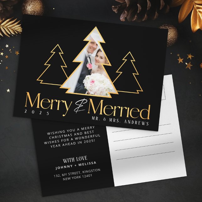 Black & Gold Weihnachtsbaum Neugezogenes Foto Feiertagspostkarte (Von Creator hochgeladen)