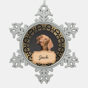 Black Gold Weihnachtsfeiertag Custom Dog Foto Schneeflocken Zinn-Ornament