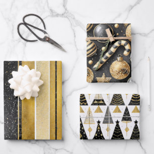 Black Gold Weihnachtsmuster #12#24#27 ID1009 Geschenkpapier Set