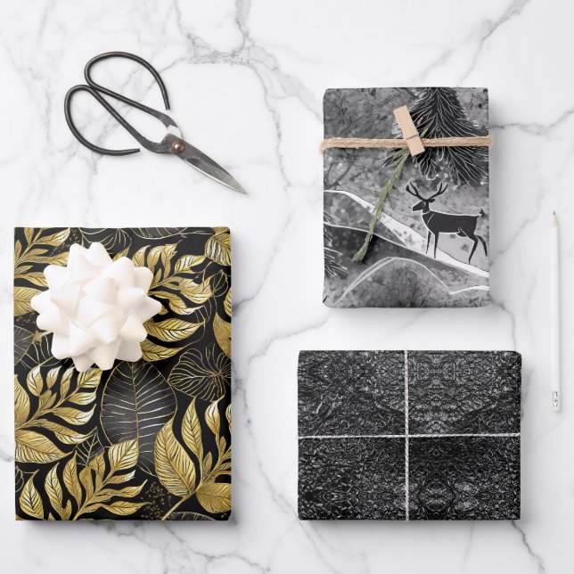 Black Gold Weihnachtsmuster #13#29#33 ID1009 Geschenkpapier Set (Vorderseite)